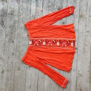 Old Navy Orange, Yellow, & White Cross Stitch Boho Long Sleeve Top Size Small